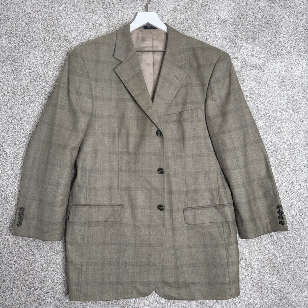Donald Trump Signature‎ Collection Suit Jacket Mens 44L Tan Plaid Wool/Silk